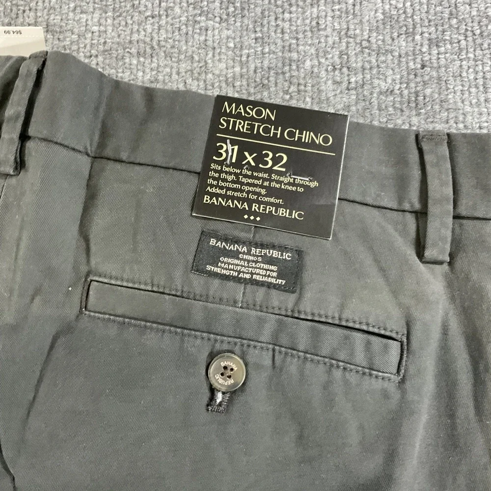 Banana Republic Mason Chino Pants 31x32 Black Stretch Casual Mens Slim Fit NEW